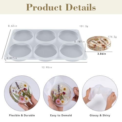 18-Cavity Extra Deep Coaster Resin Molds Silicone,4 Inches Round Coaster Silicone Molds for Resin,Coaster Epoxy Resin Molds for Flower Bouquet