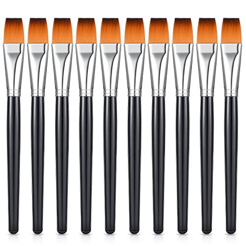 Zonon 10 Pcs 3/4 Inch Flat Paint Brushes Acrylic Painting Craft Accessories Small Watercolor Paint Brushes Bulk for Adult Artist Detail Oil Canvas Face(8.1 x 0.9 x 3/4 Inch,Black) - color: Black
