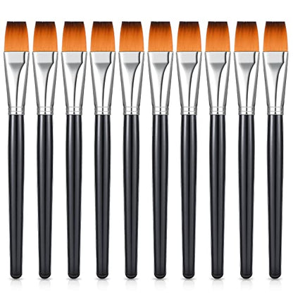 Zonon 10 Pcs 3/4 Inch Flat Paint Brushes Acrylic Painting Craft Accessories Small Watercolor Paint Brushes Bulk for Adult Artist Detail Oil Canvas Face(8.1 x 0.9 x 3/4 Inch,Black) - color: Black