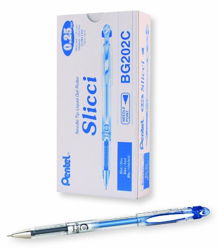 Pentel Arts Slicci 0.25 mm Extra Fine Gel Pen, Blue Ink, Box of 12 (BG202-C) - color: Blue, size: 12 Count (Pack of 1), style: 0.25mm