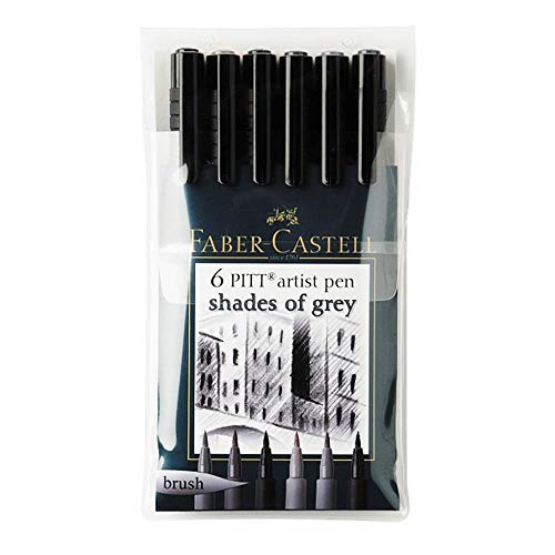 Faber-Castell F167116 Pitt Artist Pen Wallet of 6 with Assorted Tips - Black - size: 1 Count (Pack of 1), style: Pitt Artist Pen Wallet of 6 - Black