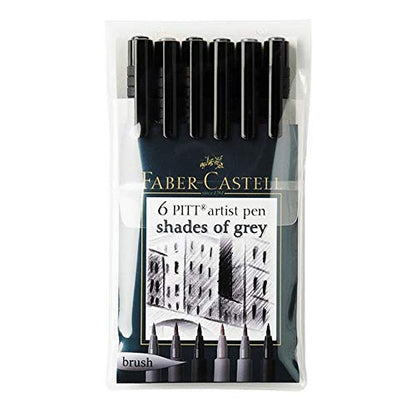 Faber-Castell F167116 Pitt Artist Pen Wallet of 6 with Assorted Tips - Black - size: 1 Count (Pack of 1), style: Pitt Artist Pen Wallet of 6 - Black
