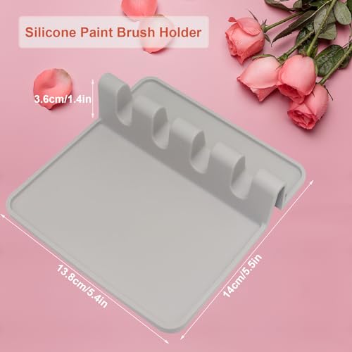 2 Packs Silicone Paint Brush Holder Paint Brush Stand Rest with 4 Slots Watercolor Oil Acrylic Painting