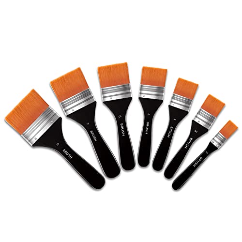 Zubebe Set of 7 Wide Flat Acrylic Paint Brushes Assorted Size Large Nylon Soft Bristle Artist Brushes for Oil Painting, Applying Gesso, Varnish, Watercolor