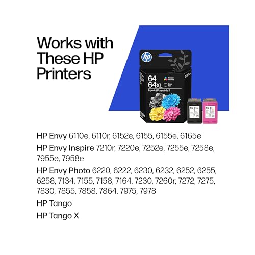 HP 64XL/64 Black High Yield and Tri-Color Standard Yield Ink Cartridges, 2/Pack - style: Black XL + CMY