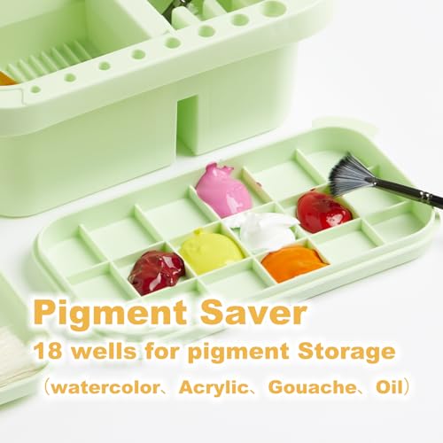 SEVENY Paint Brush Washer Basin with Lid, Green | Artist Brush Cleaning Container, Includes Sponges, For Oil Painting, Acrylic, Watercolor, Studio Organizer - color: Green