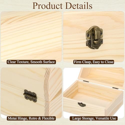 DOITOOL Wooden Box with Hinged Lid 6.3x4.5x4.7 Inch Unfinished Wood Treasure Chest for DIY Crafts & Gifts, Small Wooden Jewelry Storage Box, Plain Pinewood Keepsake Case for Home Party Wedding Decor