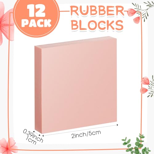 Frienda 12 Pcs 2" X 2" Rubber Carving Blocks Linoleum Blocks for Printmaking, Stamp Making, DIY Crafting, Scrapbook, Painting, Soft and Easy to Carve (Pink) - color: Pink
