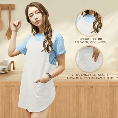 Shortened Design Apron, Japanese Style Soft Cotton Linen Apron with Two Side Pockets, X Cross Halter Aprons, Kitchen Cooking Clothes Gift for Women DIY Project, Crafting, Cooking, Baking(White) - color: White, style: 1# Style-rounded Edge