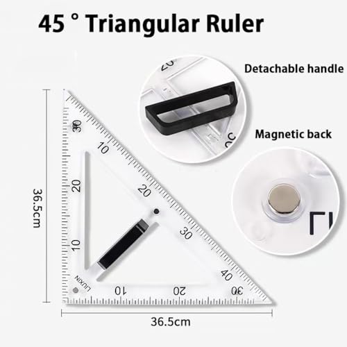 Magnetic Geometry Tool Set Clear Drafting Tools Mathematics Protractor, Triangular Scale Ruler Math Classroom Teaching Measurement Set Oversized Ruler (Transparent 3-Piece Set) - color: Transparent 3-piece Set