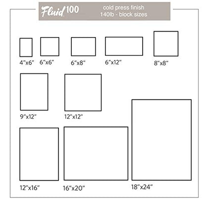 Fluid 100 Watercolor Paper Block, 9 x 12 inches, 15 Sheets, 140 lb (300 GSM) 100% Cotton Cold Press Pad for Artist Painting and Wet Media - size: 9 x 12 (140 lb)