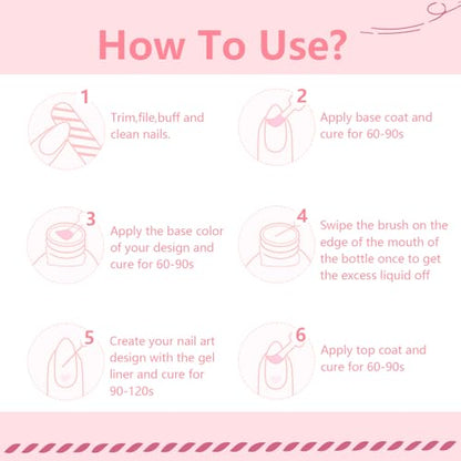 JODSONE Nail Art Gel Liner Set 10 Colors Pink Collection Gel Nail polish Need U V Lamp Cured at Home Salon Design Gifts for Women & Girls - color: LFH01-LFH10