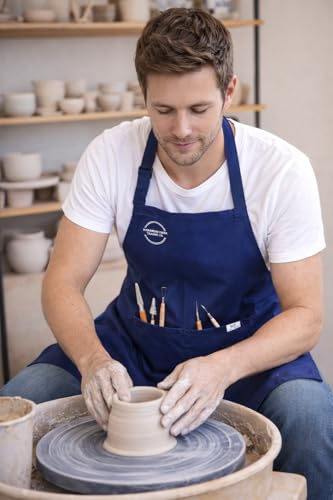 Premium Water-Resistant Navy Artist Apron – Adjustable Comfort Bib Apron for Painting, Clay Work, Crafting, Cooking & Workshops