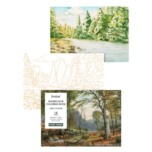 Grabie Watercolor Coloring Book, 15 Sheets A5 (8.3 x 5.8),Watercolor Book for Adults: Ignite Your Artistic Expression on 100% Cotton Paper (Forest) - color: Forest