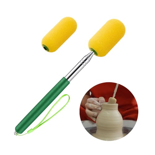 1 Pcs Telescoping Sponge Stick for Pottery – Remove Excess Water & Shape Pottery Pieces in Tall/Narrow Forms, with 2 Detachable Sponge Heads, Pottery Tool, 38" Long (1 Stick)