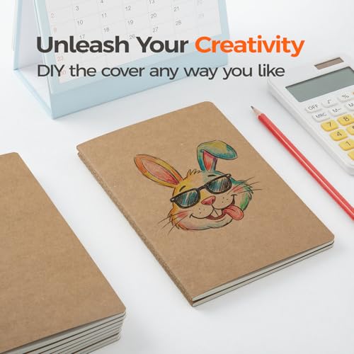 5 Pack Blank Kraft Notebooks A5, Unlined Composition Journals, 80gsm Paper, 60 Pages, 8.3x5.5 Inches, Softcover Sketch Writing Notebooks for School Office Artists Students