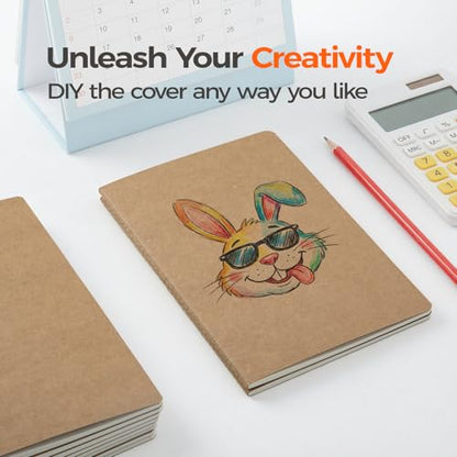 5 Pack Blank Kraft Notebooks A5, Unlined Composition Journals, 80gsm Paper, 60 Pages, 8.3x5.5 Inches, Softcover Sketch Writing Notebooks for School Office Artists Students