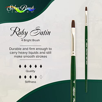 Silver Brush Limited 2502S Ruby Satin Bright Brush for Fluid and Flow Acrylics, Size 4, Short Handle - size: Size 4