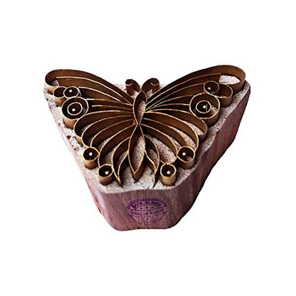 Attractive Printing Stamp Brass Butterfly Shapes Wooden Clay Block - size: BSCtag018