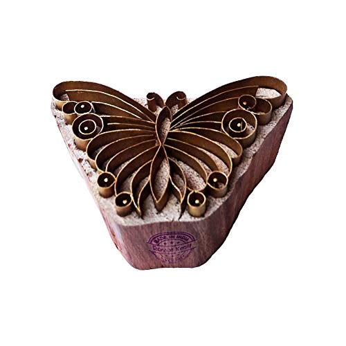 Attractive Printing Stamp Brass Butterfly Shapes Wooden Clay Block - size: BSCtag018