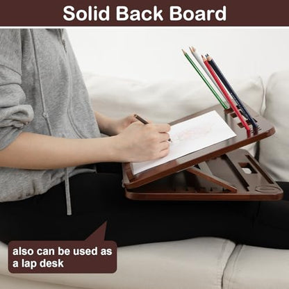 StrongTek Bamboo Tabletop Easel for Painting and Drawing, Adjustable Drawing Easel with Pencil & Eraser Holes, Stable Table and Lap Use for Sketching, Acrylic Painting and Reading - style: Walnut