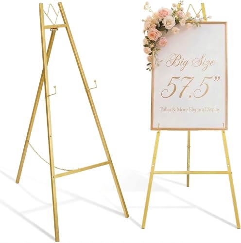 GRENTY 57.5" Gold Easel Stand for Wedding Sign, Heavy Duty Metal Display Stand, 4-Tier Height Adjustable Easel for Art, Paintings, Welcome Signs, Posters, and Décor, Simply Assembly Required - color: Golden