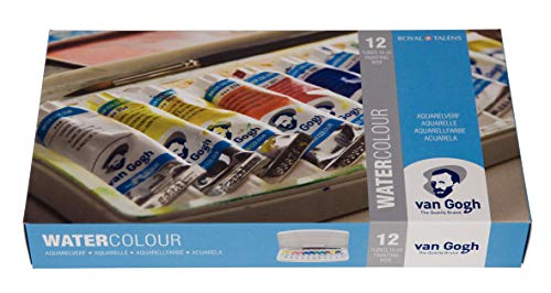 Van Gogh Watercolor Paint Set, Plastic Pocketbox, 12x10ml General Selection | Professional-Grade Watercolor Paint with High Lightfastness, Intense Colors with Uniform Viscosity - color: 12 General (Plastic Pocketbox), style: 10ml Tube