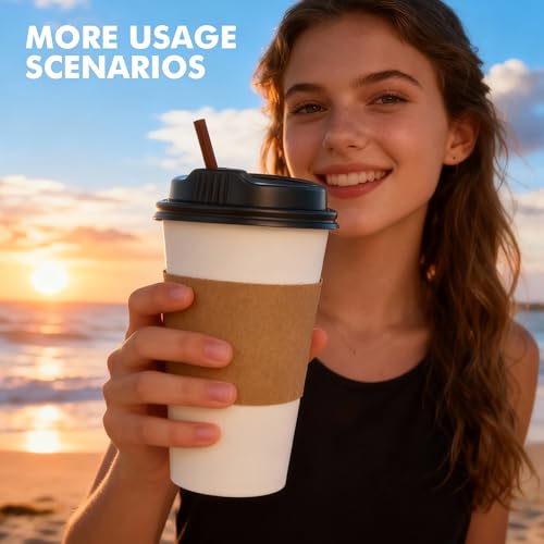 RACETOP 16 oz 100 Pack Disposable Paper Coffee Cups with Lids, Sleeves and Stirrers, Hot Cups, Paper Cups with Lids, Sleeves and Stirrers, Ideal for Home/Office - size: 16 oz