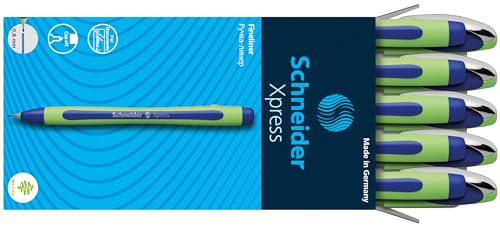 Schneider Xpress Premium Fineliner, 0.8 mm Porous Point, Light Green Barrel, Blue Ink, Box of 10 Pens (190003) - color: Blue