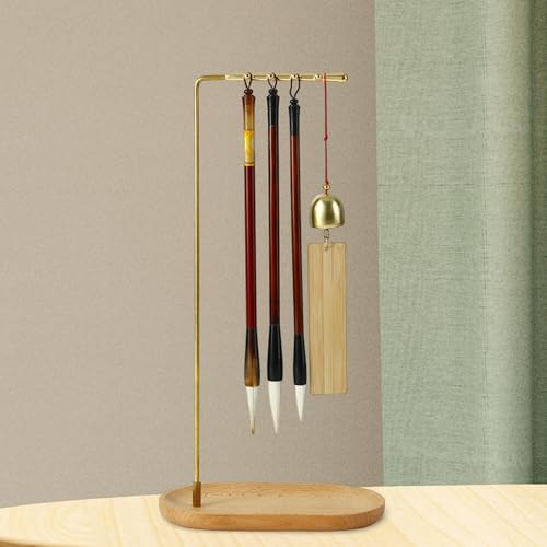 kowaku Natural Beech Wood Calligraphy Brush Holder, 7-Shaped Pen Stand for Desk Organizer, Chinese Design Stationery Rack for Students & Artists