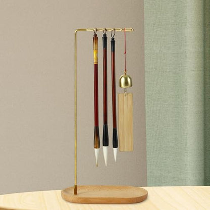 kowaku Natural Beech Wood Calligraphy Brush Holder, 7-Shaped Pen Stand for Desk Organizer, Chinese Design Stationery Rack for Students & Artists