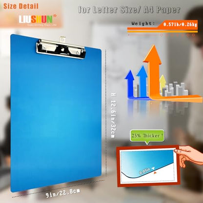 Aluminum Metal Clipboard Stainless Hangable Pen Holder Low-Profile Clip Board Size A4 9" x 12.6" with Sticky Note for School Office Business Medical Professionals Workshop Factory (Blue, Aluminum-A4) - style: Blue