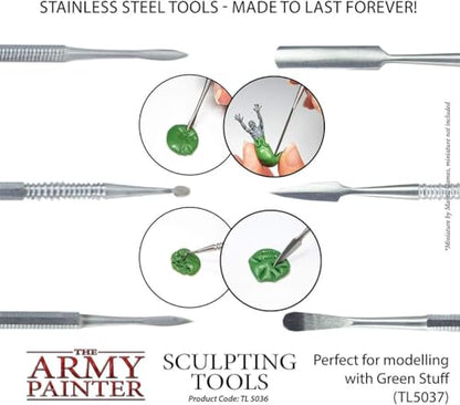 The Army Painter Sculpting Tools - Set with Three Double Ended Stainless Steel Dab Tools, Polymer Tools for Modeling Plastic, Resin, and Metal Miniatures - Green Stuff Putty, 45 g