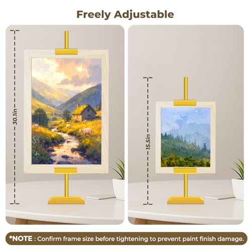 Adjustable Tabletop Easel Stand for Frames up to 29" H - Heavy-Duty Picture Frame Stand for Display, Canvas & Art, Premium Metal Gold