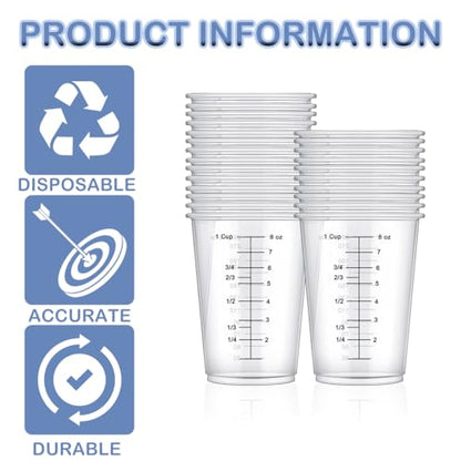 200 Pack Disposable Measuring Cups 8 Oz Plastic Measuring Cups for Liquids Clear Plastic Epoxy Cups Paint Liquid Mixing Cups for Liquid Measuring, Paint Mixing, Baking Supplies