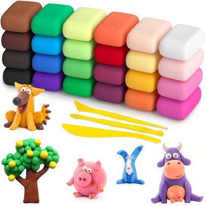 Ecurfu Air Dry Clay 24 Colors, DIY Modeling Clay with Tools, Toy Gifts for Kids - size: 24 Pcs