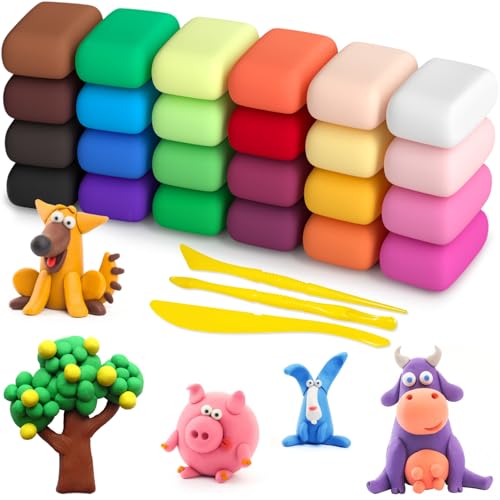 Ecurfu Air Dry Clay 24 Colors, DIY Modeling Clay with Tools, Toy Gifts for Kids - size: 24 Pcs
