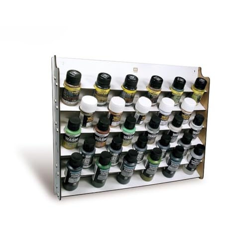 Vallejo - Wall Mounted Paint Organizer Rack for Organization of Acrylic Paints for Minuature Painting, Holds up to 28 Bottles of 35 ml (1.18 fl.oz.), 40 ml (1.35 fl.oz) or 60 ml (2.02 fl.oz.) - style: Wall Mounted Paint Display for 35 ml (1.08 fl.oz.)/60