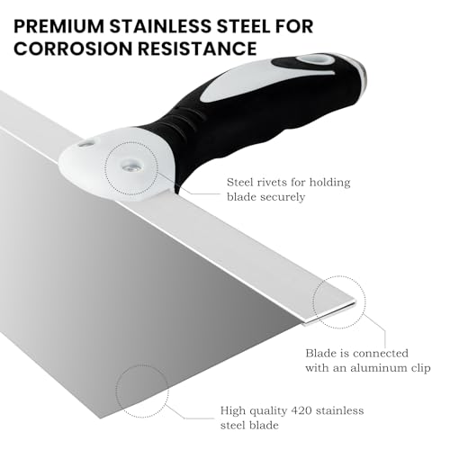 Mister Rui 14" Drywall Taping Knife, Stainless Steel Paint Scraper, Drywall Skimming Blade, Plastering Spatula Tools, Ergonomic Handle for Joint Taping