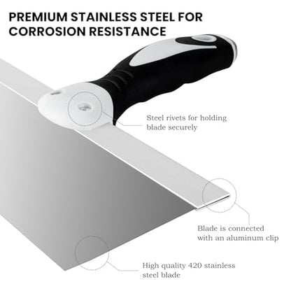 Mister Rui 14" Drywall Taping Knife, Stainless Steel Paint Scraper, Drywall Skimming Blade, Plastering Spatula Tools, Ergonomic Handle for Joint Taping