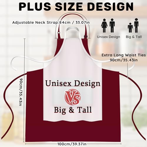 2 Pack Plus Size Waterproof Cooking Chef Apron with 2 Pockets for Men Women - color: Red