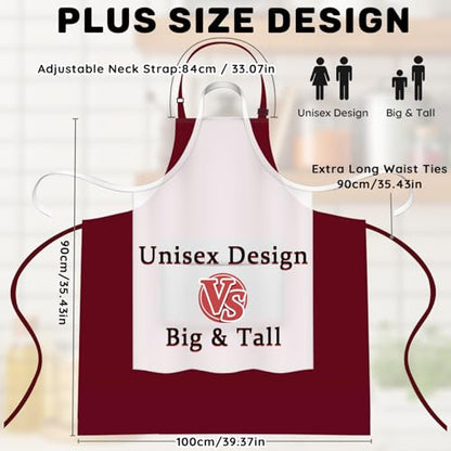 2 Pack Plus Size Waterproof Cooking Chef Apron with 2 Pockets for Men Women - color: Red