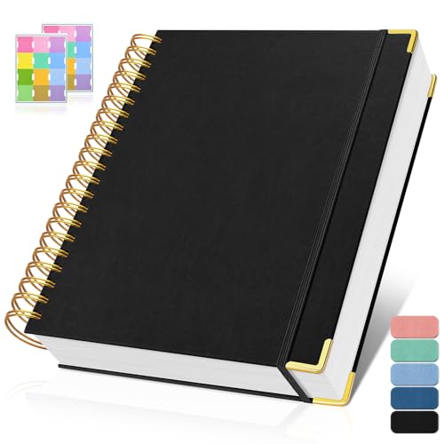 Spiral Notebook, 300 Numbered Pages Notebooks College Ruled with Contens, 100GSM Thick Journal for Women Men, Hardcover Leather Lined Journal for Writing, Large A5 Notebooks for Work School, 6" x 8" - color: Black, size: A5