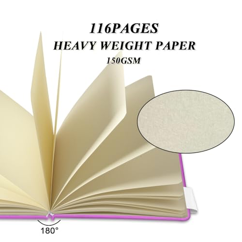 5" x 5" Hardcover Sketch Book,Small Mixed Media Sketch Pad,58 Sheets 150GSM Acid-Free Artist Drawing Paper,Travel Journal Blank Notebook for Adults Painting,Illustration,Art Supplies.Rose Purple - color: 150gsm PU-light-rose purple