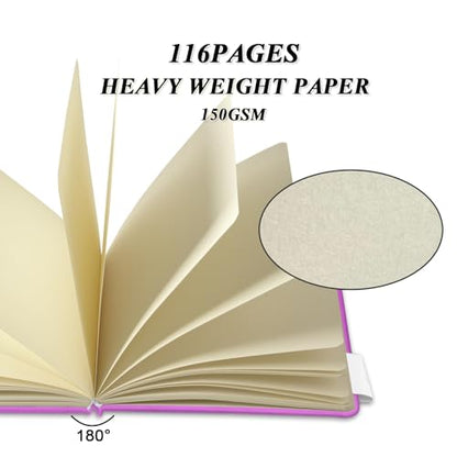 5" x 5" Hardcover Sketch Book,Small Mixed Media Sketch Pad,58 Sheets 150GSM Acid-Free Artist Drawing Paper,Travel Journal Blank Notebook for Adults Painting,Illustration,Art Supplies.Rose Purple - color: 150gsm PU-light-rose purple