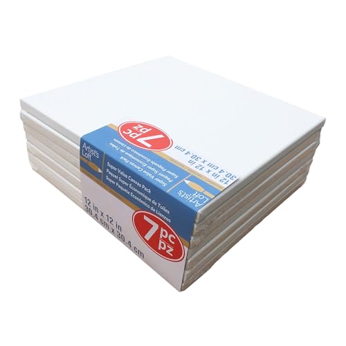 Artist's Loft 7 Count 12” x 12” Super Value Canvas Necessities - Acid Free Cotton Canvas for Paint, Acrylic, & Oils - 1 Pack - size: 12 x 12 inches