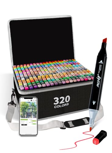 Brled 320 Colors Alcohol Markers with Free App, Chisel & Fine Tip Alcohol-Based Marker Set for Adults, Dual Tip Artist Markers for Drawing, Coloring Illustration, Painting and Great Gift Idea - color: 320 Colors