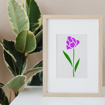 FINGERINSPIRE 4 PCS Single Tulip Stencils for Painting 5.9x5.9inch Tulip Flowers Templates Decorative Tulip Stencils Plastic PET Flowers Drawing Templates Plant Theme Stencils for Furniture Decor