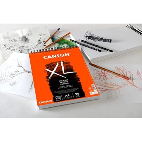 CANSON XL Sketch 90gsm A5 Paper, Fine Grain, Spiral Pad Long Side, 60 Ivory Sheets, Ideal for Professional Artists & Illustrators - size: 60S A5