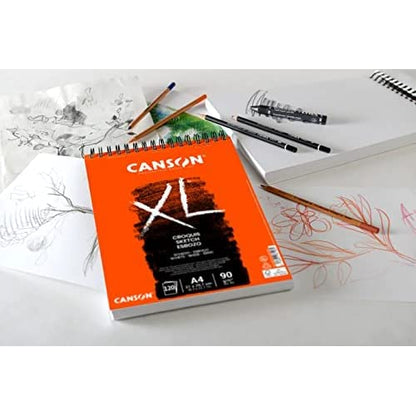 CANSON XL Sketch 90gsm A5 Paper, Fine Grain, Spiral Pad Long Side, 60 Ivory Sheets, Ideal for Professional Artists & Illustrators - size: 60S A5